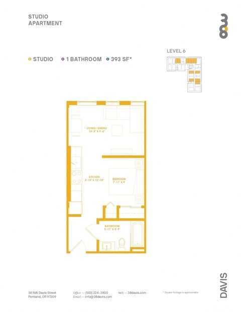 Floor plan for studio, 1 bath, 459 sqft